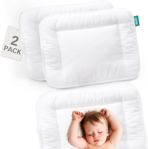 Baby Toddler Pillow 2 Pack with Pillowcase (13 x 18), Baby Toddler Pillows for Sleeping, Machine Washable Soft Travel Pillow